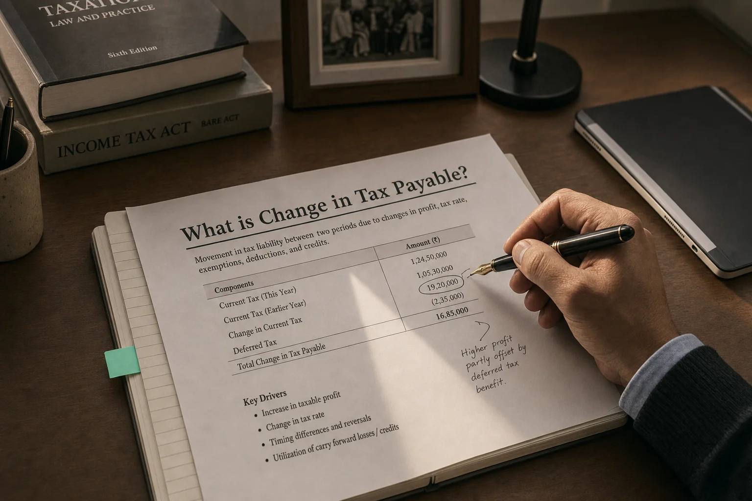 change in tax payable — editorial hero illustration