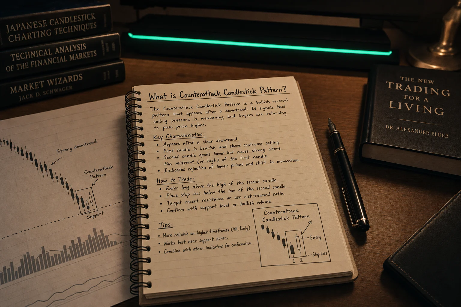 counterattack candlestick pattern — editorial hero illustration