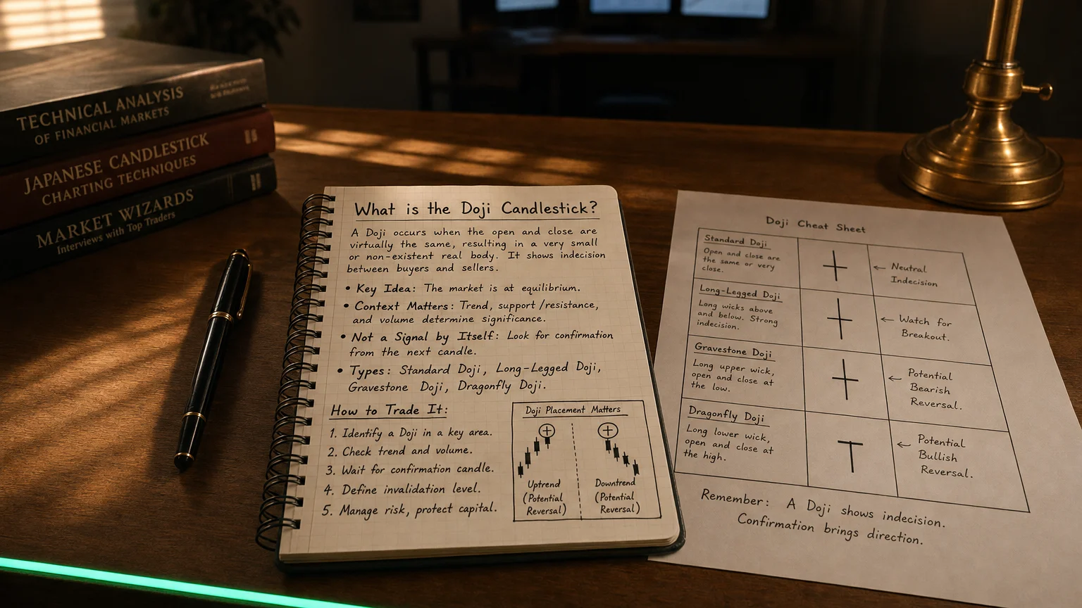the doji candlestick: the ultimate signal of indecision — editorial hero illustration