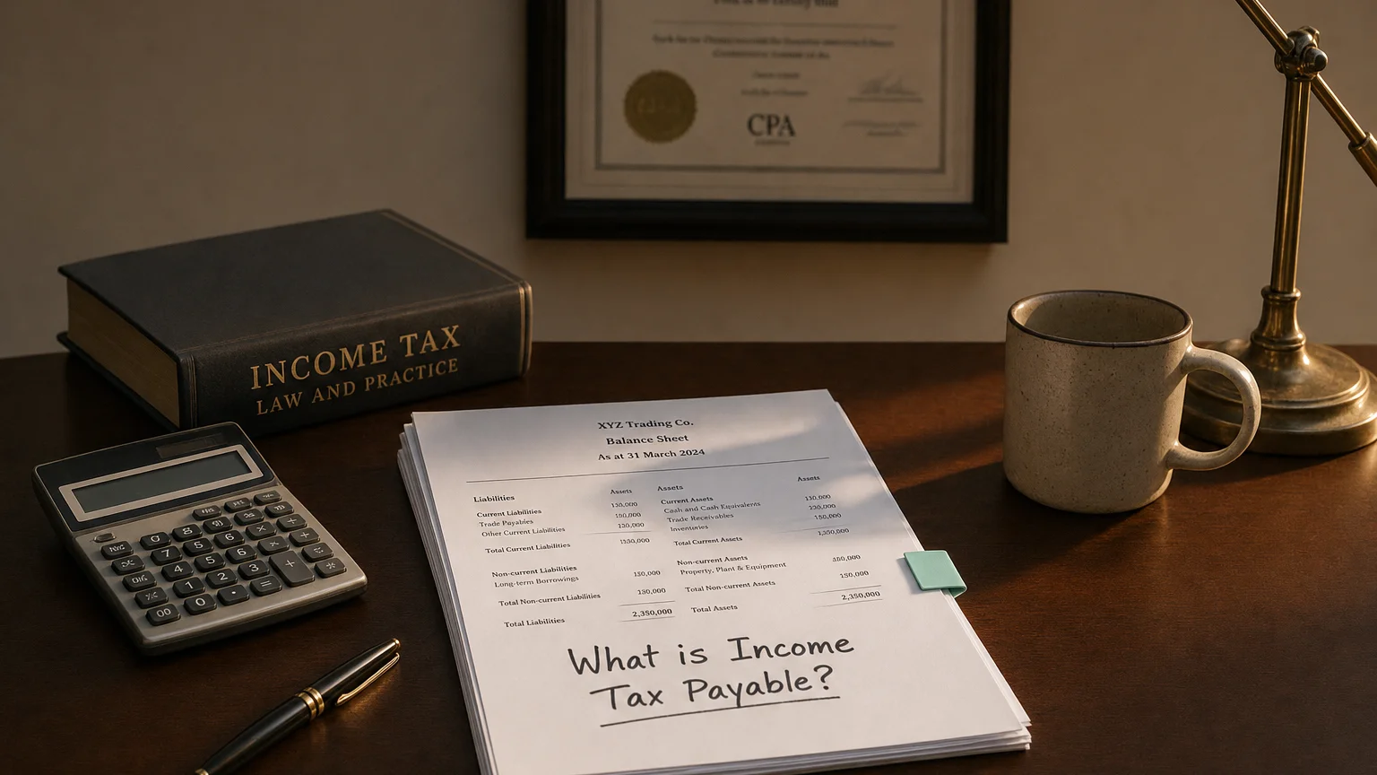 income tax payable — editorial hero illustration