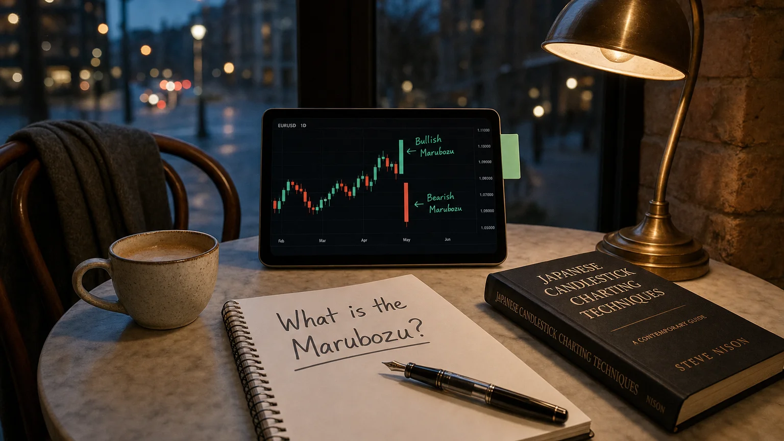 the marubozu: the ultimate candlestick of conviction — editorial hero illustration