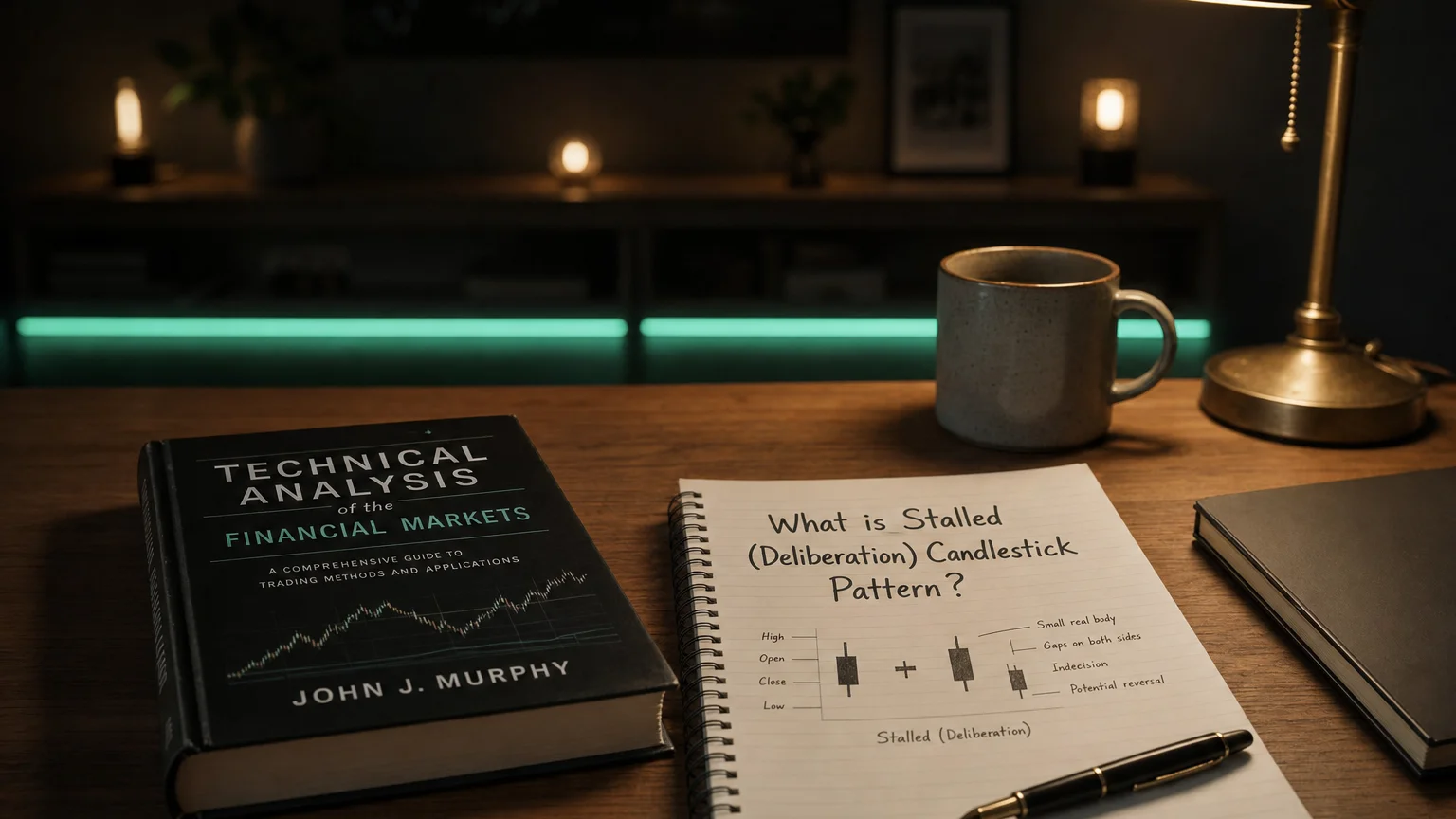 stalled (deliberation) candlestick pattern — editorial hero illustration
