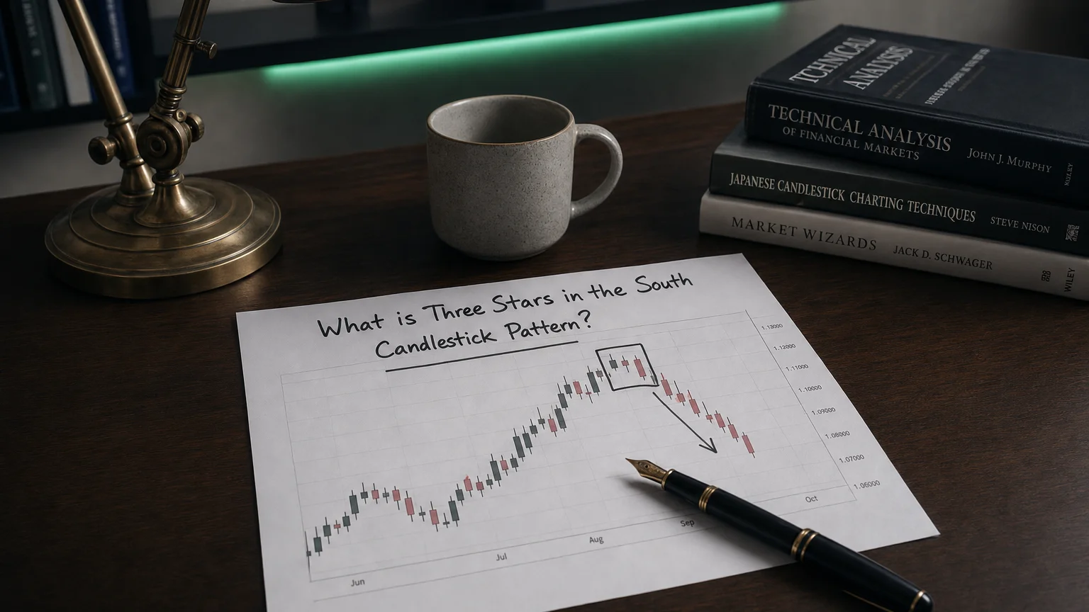 three stars in the south candlestick pattern — editorial hero illustration