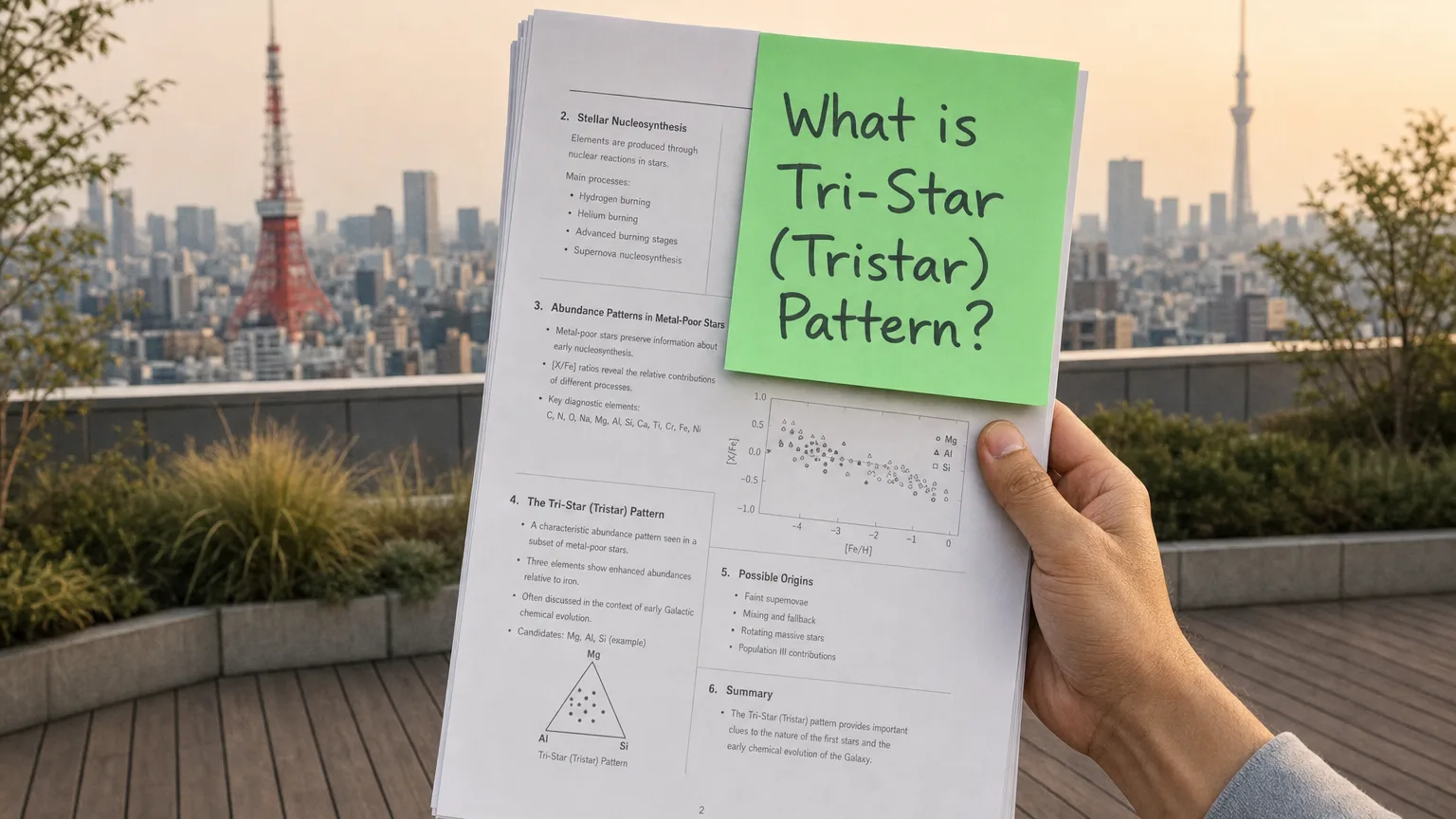 tri-star candlestick pattern — editorial hero illustration